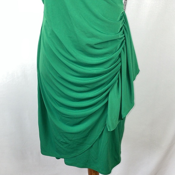 NWT. New York & Company Green Faux Wrap Dress w/Cascading Side - Size Medium - Picture 4 of 17